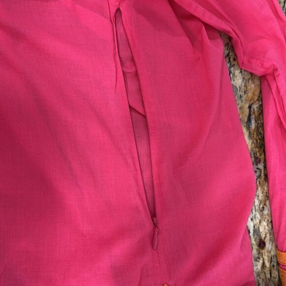 Tory Burch Claudia Long Sleeve Orange Trim Tunic Top In Pink Size 4 - Picture 8 of 11